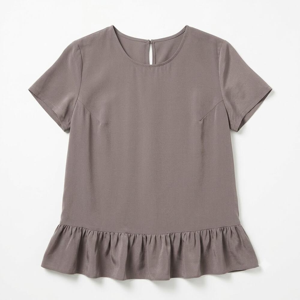 Amanda Uprichard 100% Silk Ruffle Peplum Hem Top Taupe Brown Womens Small